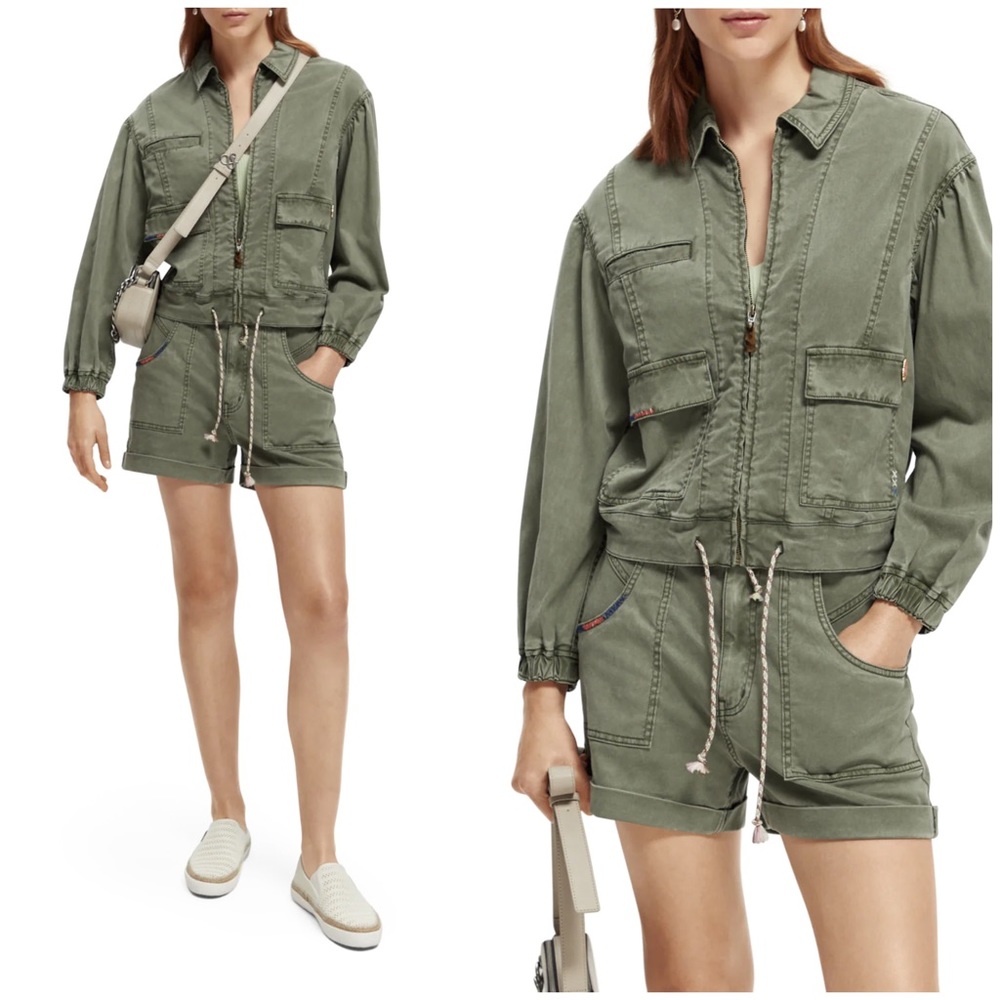 Scotch & Soda Green Garment-Dyed Utility Jacket in Small